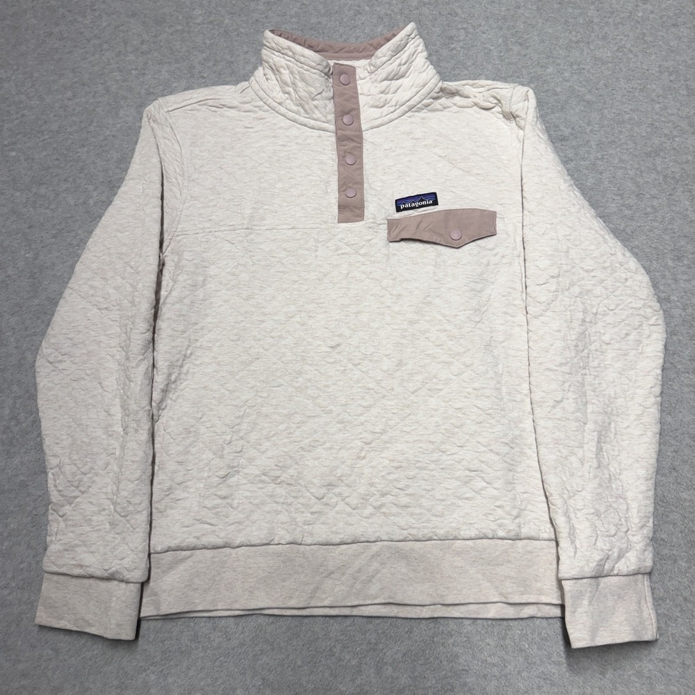 Patagonia Sweatshirt Womens M White Organic Cotton Quilted Snap-T Pullover Knit
